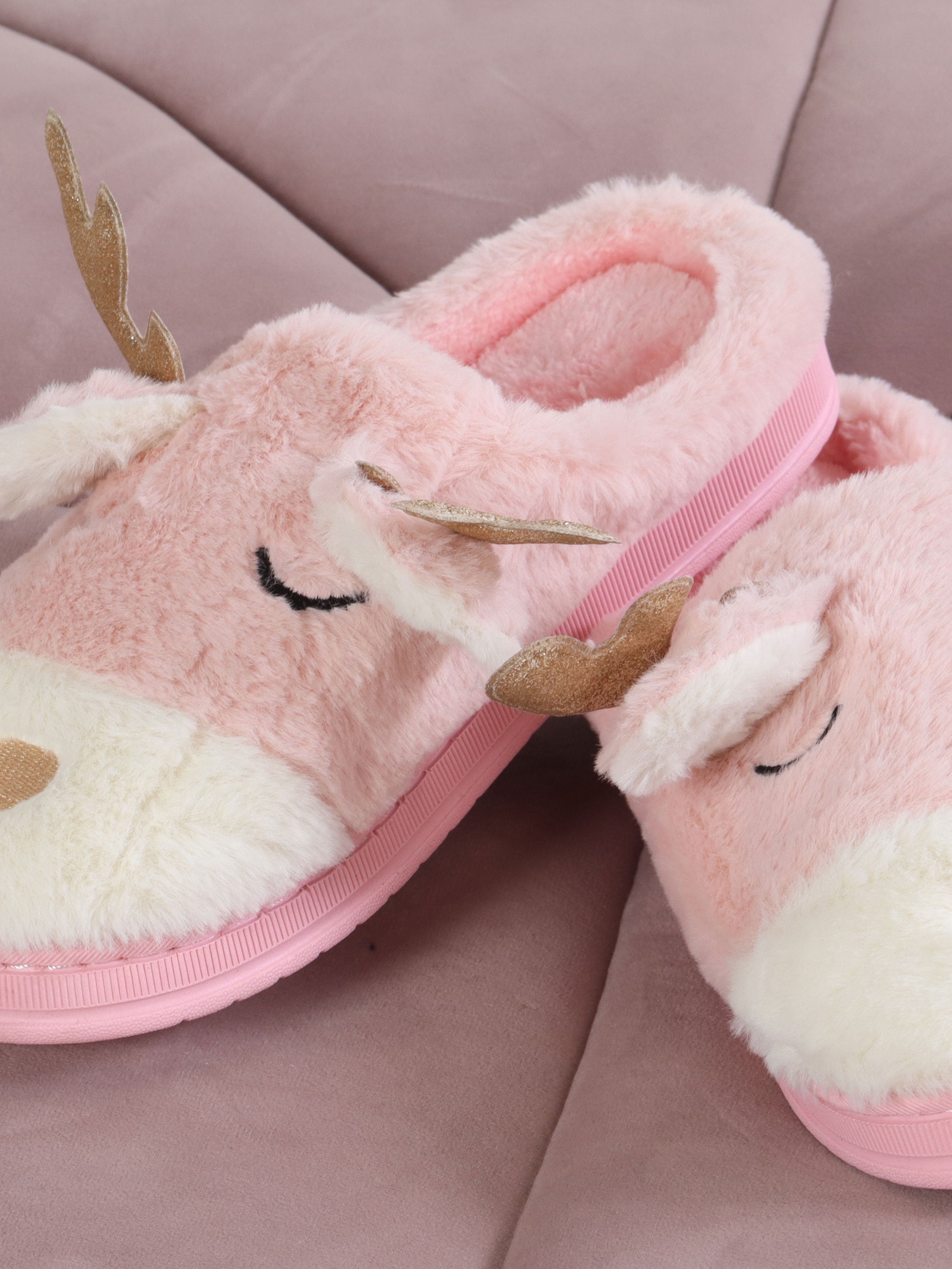 Petra - Mjuka ren-tofflor med guldglimmer